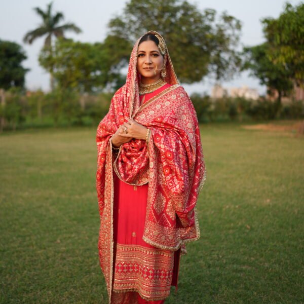 Noor – Crimson Crepe Silk Handcrafted Ensemble